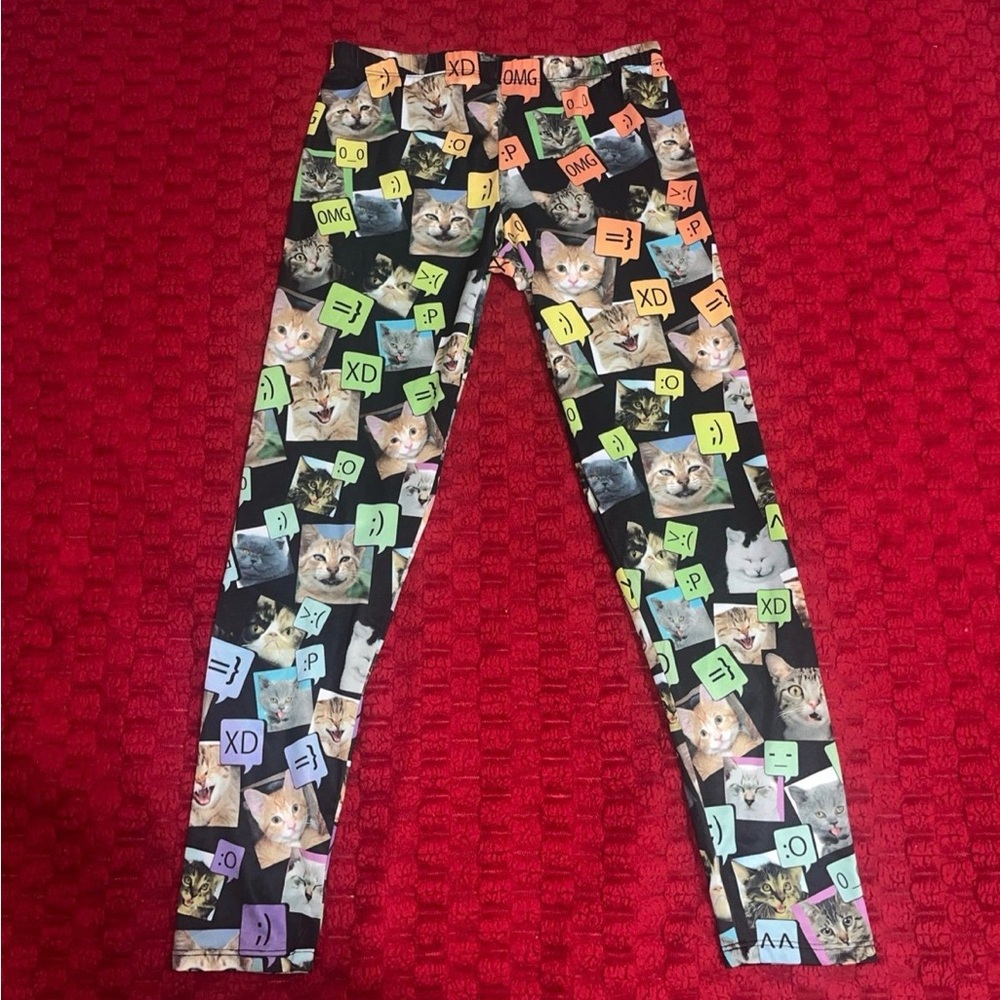 L.O.L Vintage Cat Print Pants Size L Funny Meme Leggings